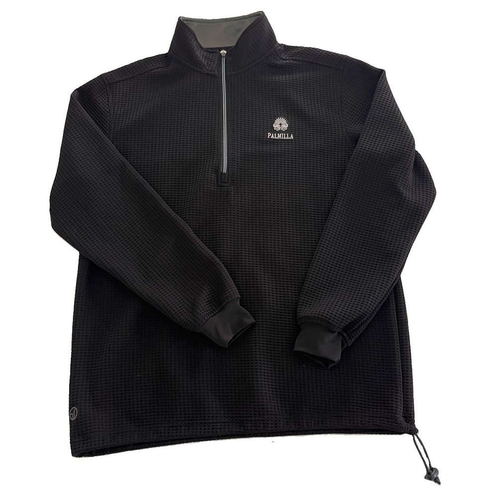 Straight Down Mens Palmilla Black 1/4 Zip Waffle Knit Golf Pullover Medium